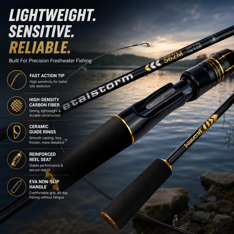 MetalStorm Carbon Fishing Rod – Medium Power Fast Action Bass & Trout Rod