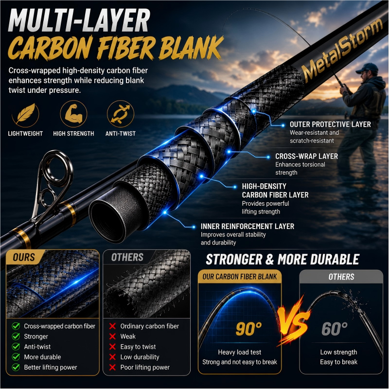 MetalStorm Carbon Fishing Rod – Medium Power Fast Action Bass & Trout Rod