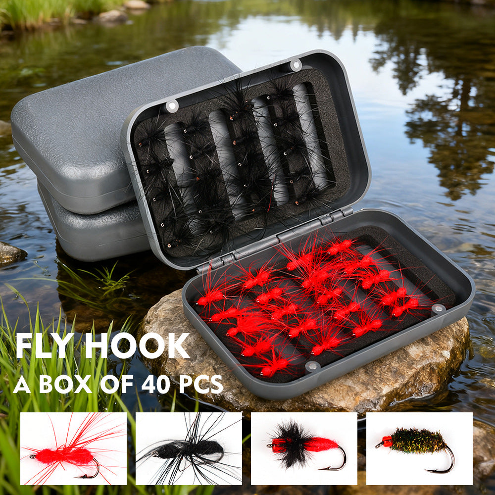 40PCS Dry Fly Fishing Flies Kit with Waterproof Fly Box