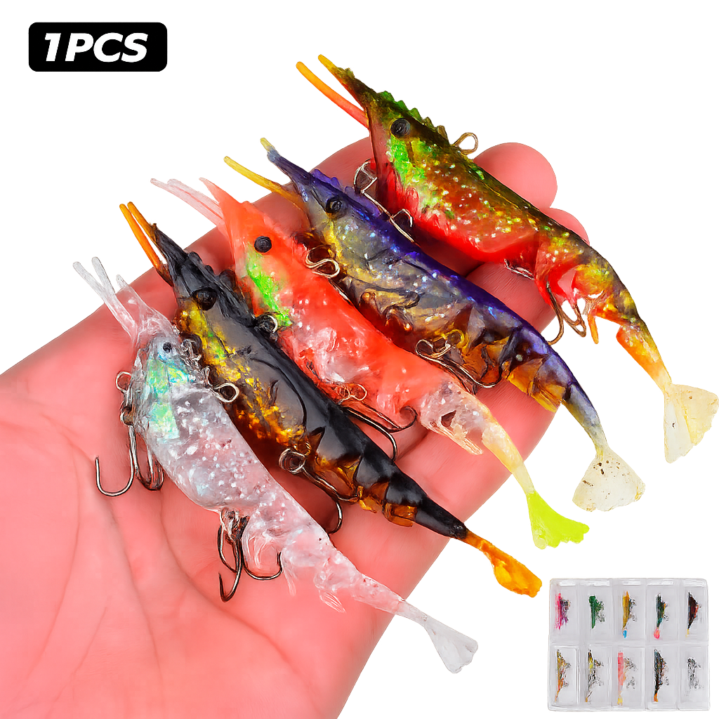 3D Shrimp Fishing Lure – Soft Jointed Swimbait with Dual Treble Hooks