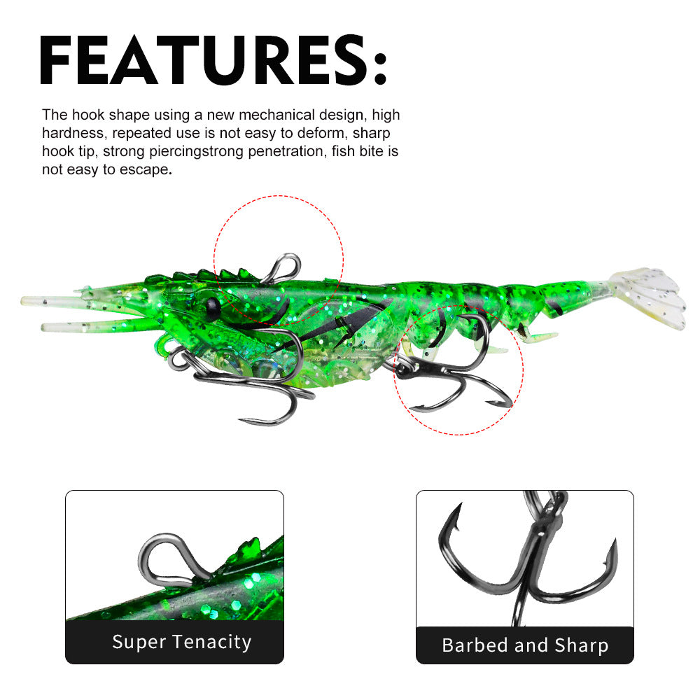 3D Shrimp Fishing Lure – Soft Jointed Swimbait with Dual Treble Hooks