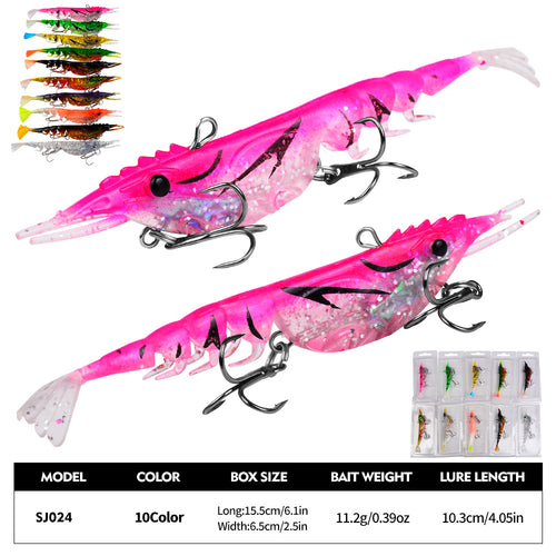 3D Shrimp Fishing Lure – Soft Jointed Swimbait with Dual Treble Hooks