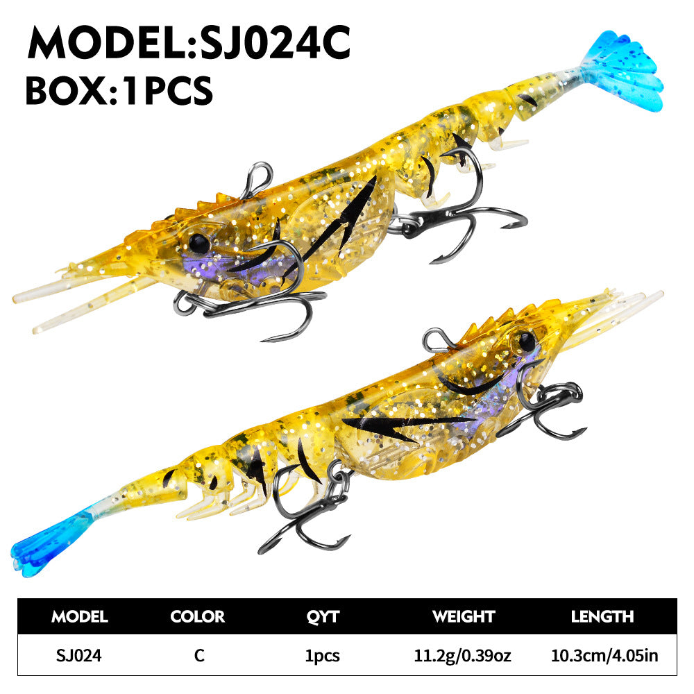3D Shrimp Fishing Lure – Soft Jointed Swimbait with Dual Treble Hooks