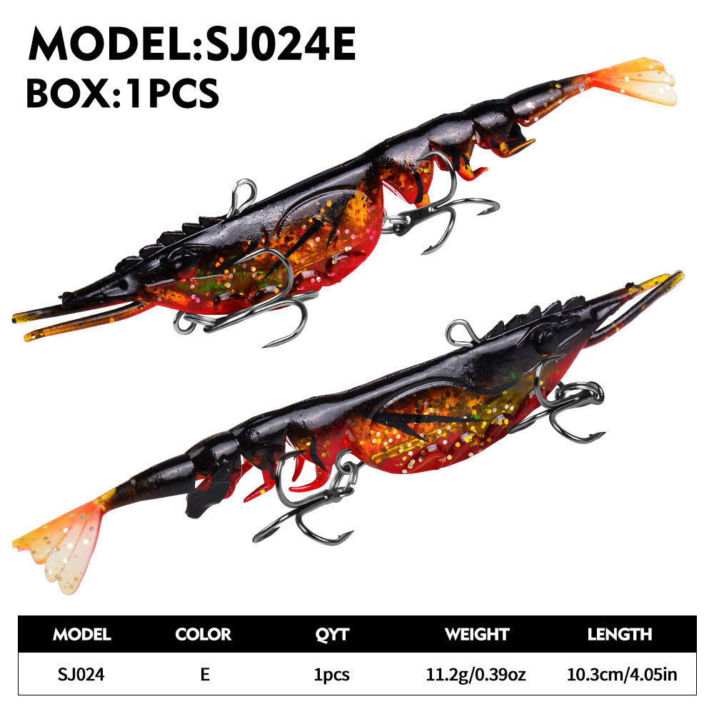 3D Shrimp Fishing Lure – Soft Jointed Swimbait with Dual Treble Hooks