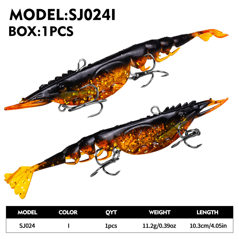 3D Shrimp Fishing Lure – Soft Jointed Swimbait with Dual Treble Hooks
